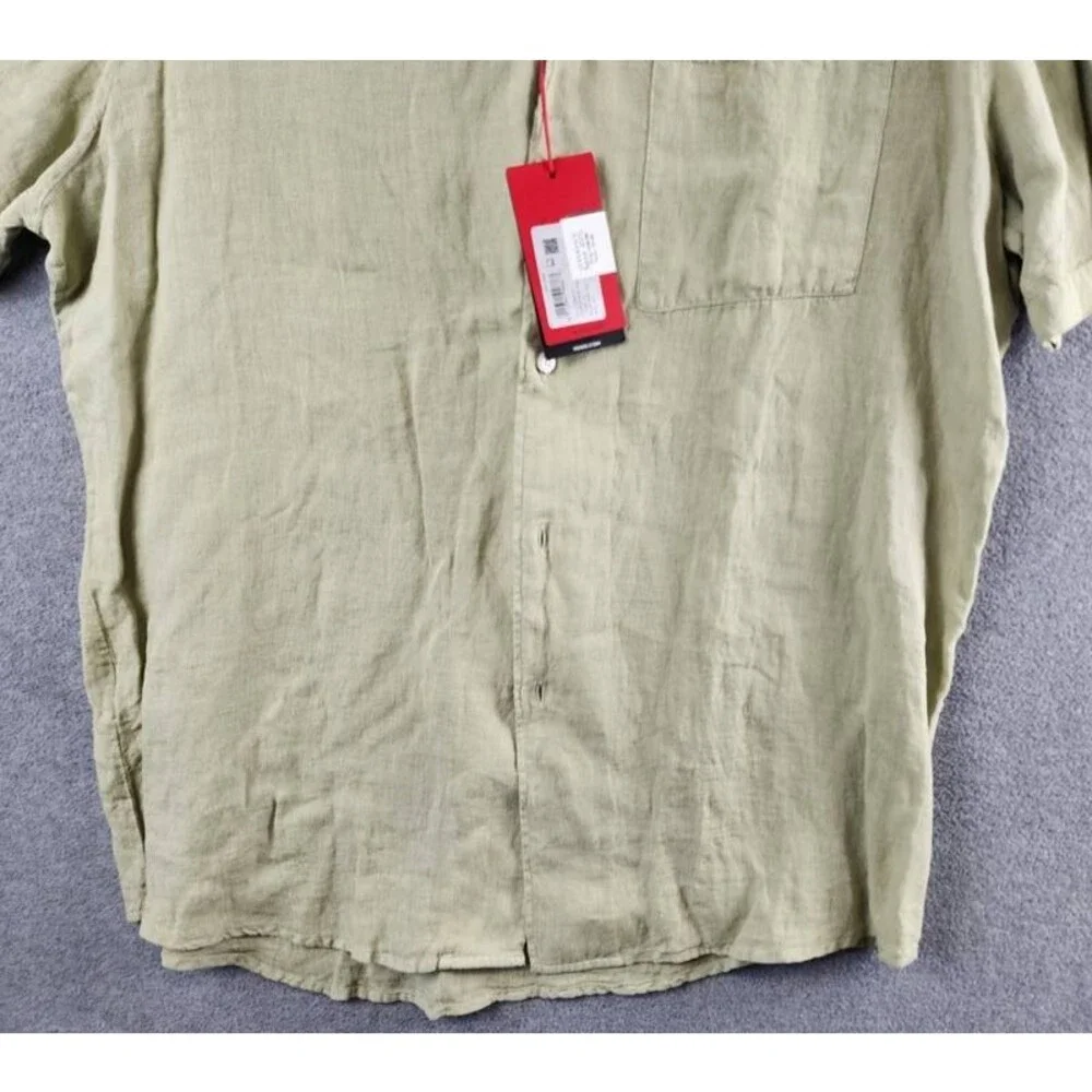 HUGO BOSS Ellino Linen Short Sleeve Camp Shirt Men's XL Open Green Collared